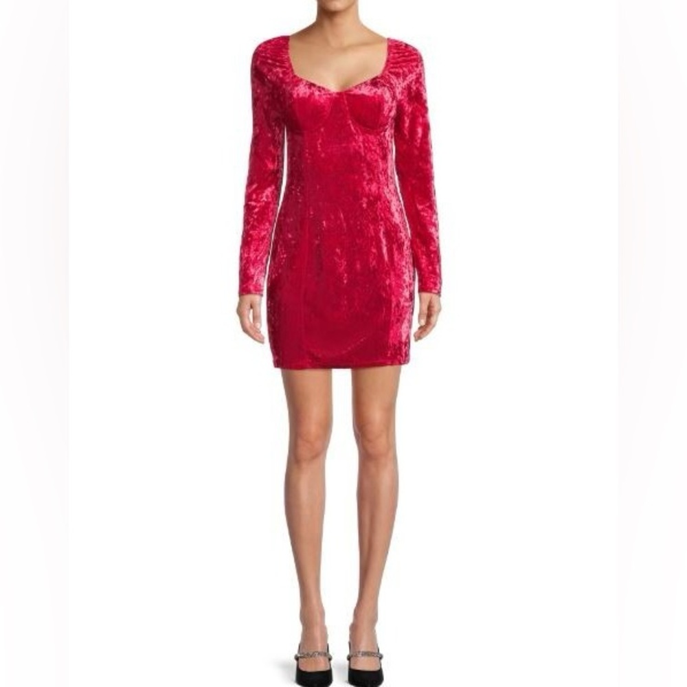 Madden NYC XXXL Red Crushed Velvet Long Sleeve Bodycon Mini Dress